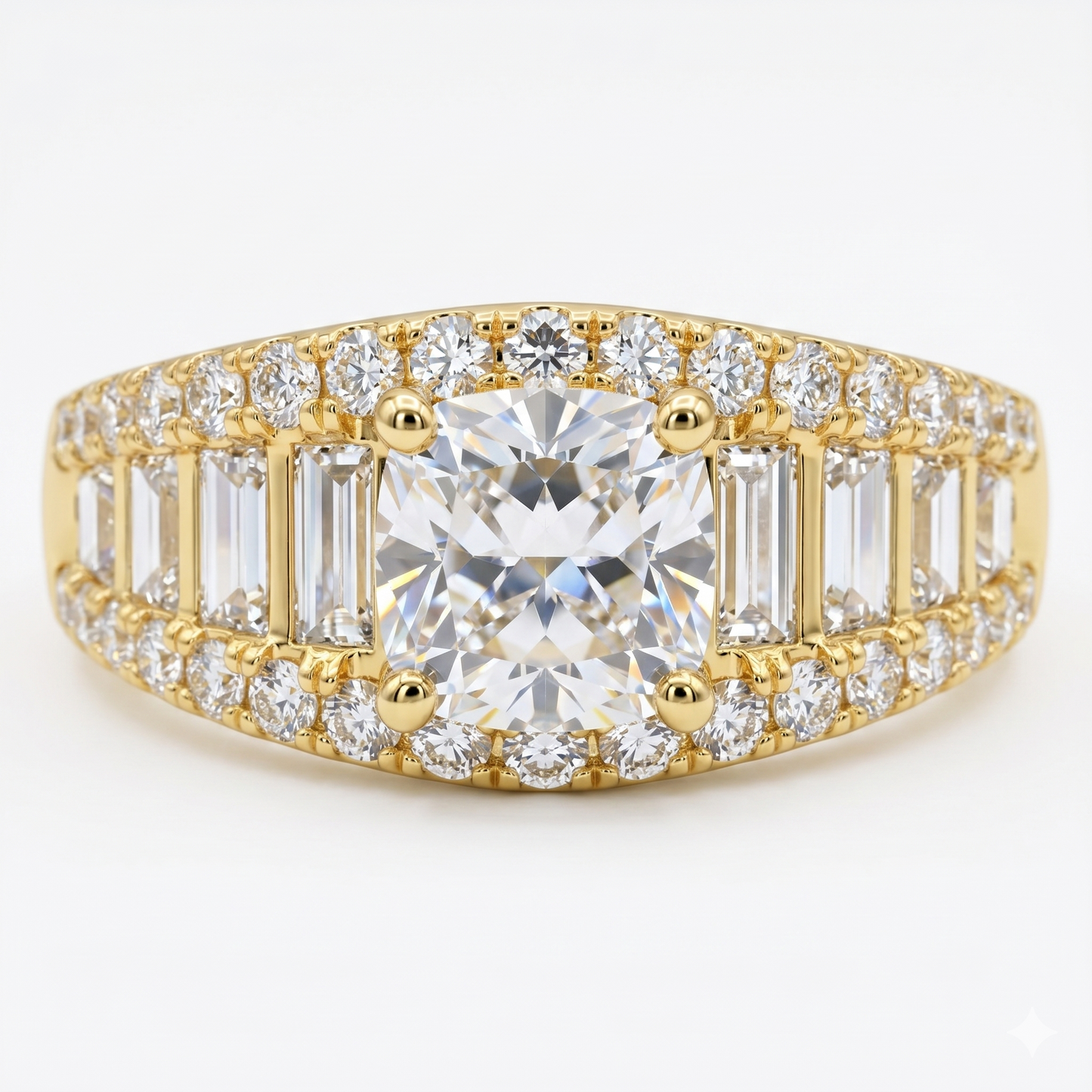 Cushion Cut Colorless Lab-Grown Bridge Accent Halo Engagement Ring