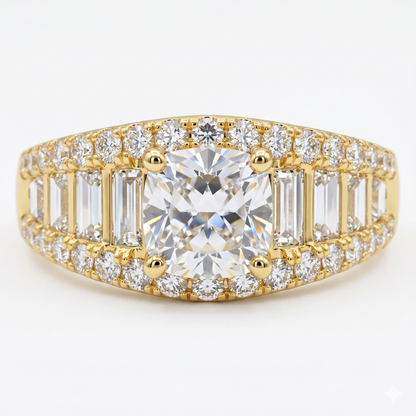 Cushion Cut Colorless Lab-Grown Bridge Accent Halo Engagement Ring