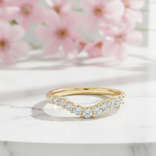 0.600 ct Moissanite Curved Wedding Band - 14K Solid Gold