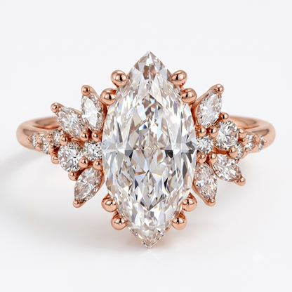 1.50ct Marquise Cut Lab Grown Cluster Engagement Ring • Vintage Art Deco Promise Ring