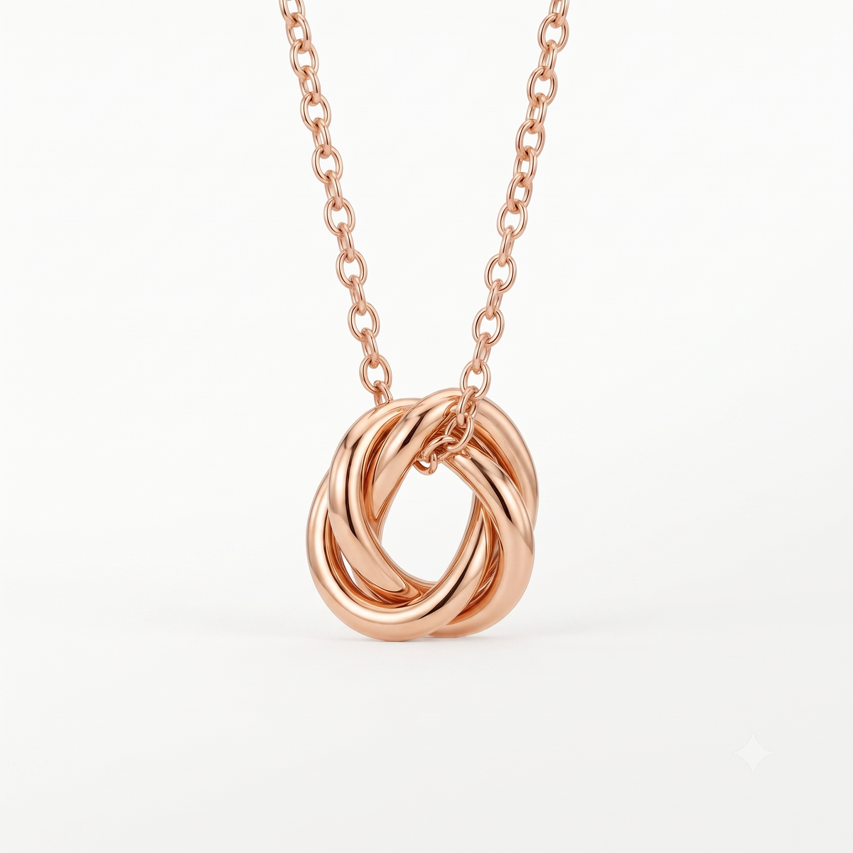 14K Solid Gold Knot Interlocking Circle Pendant Necklace