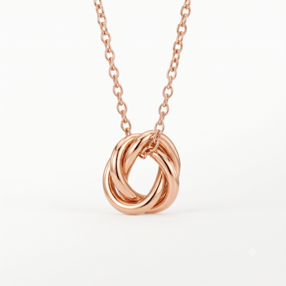 14K Solid Gold Knot Interlocking Circle Pendant Necklace