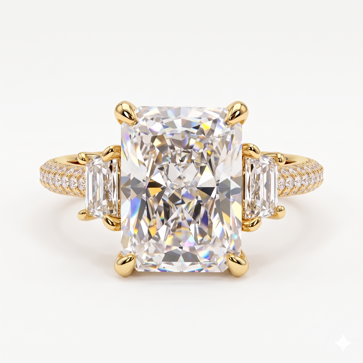 3.60 ct Radiant Cut Three Stones Hidden Halo Diamond Engagement Ring