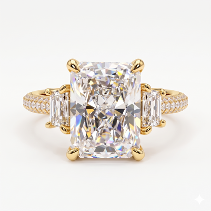 3.60 ct Radiant Cut Three Stones Hidden Halo Diamond Engagement Ring
