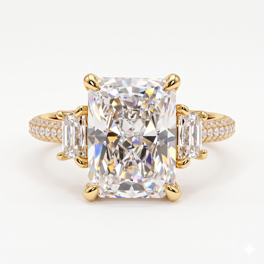 3.60 ct Radiant Cut Three Stones Hidden Halo Diamond Engagement Ring
