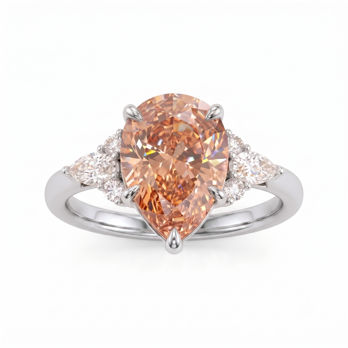 2.0ct Pear Shaped Morganite Three Stone Engagement Ring