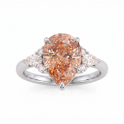 2.0ct Pear Shaped Morganite Three Stone Engagement Ring