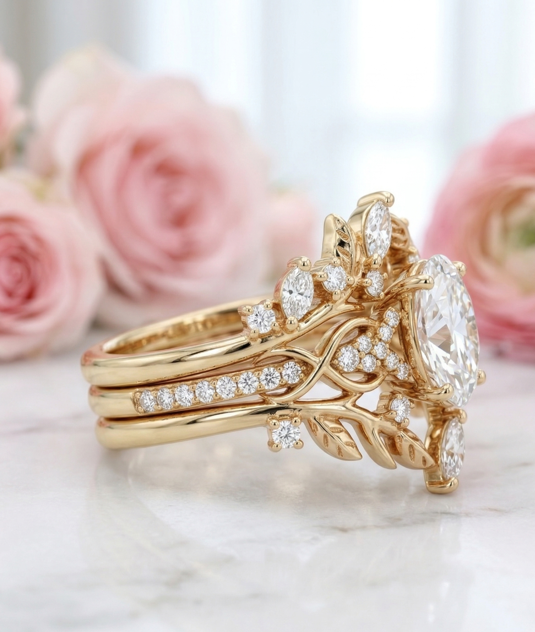 engagement ring set leaf design​

