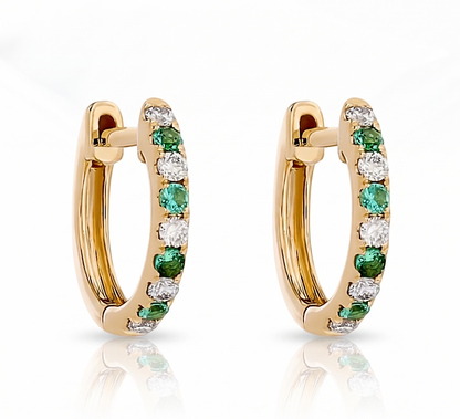 Alternating Lab-Grown Diamond & Emerald Petite Hoop Earrings
