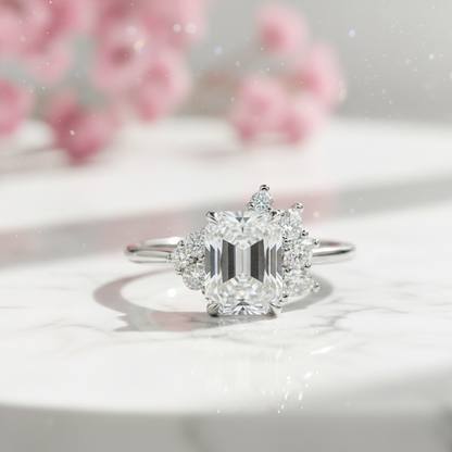 1.600ct Emerald Cut Three Stone Cluster Engagement Ring