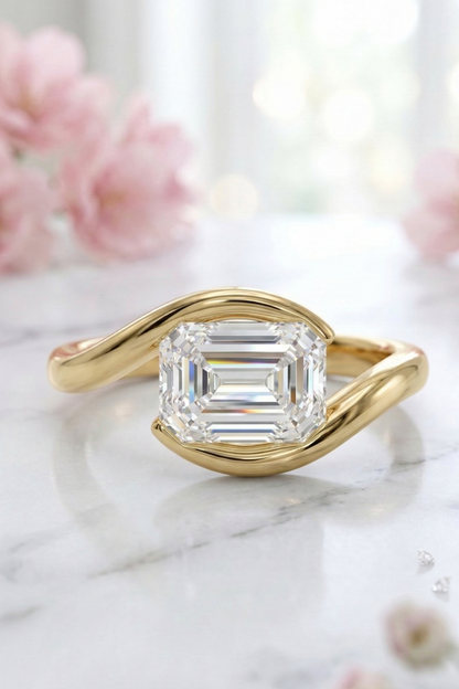 2 CT Emerald Cut Lab Diamond Bypass Engagement Ring