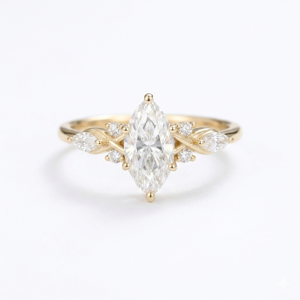 1.00ct Marquise Lab Grown Diamond Engagement Ring • Dainty Rose Gold Cluster Ring