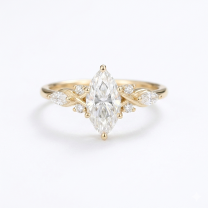 1.00ct Marquise Lab Grown Diamond Engagement Ring • Dainty Rose Gold Cluster Ring