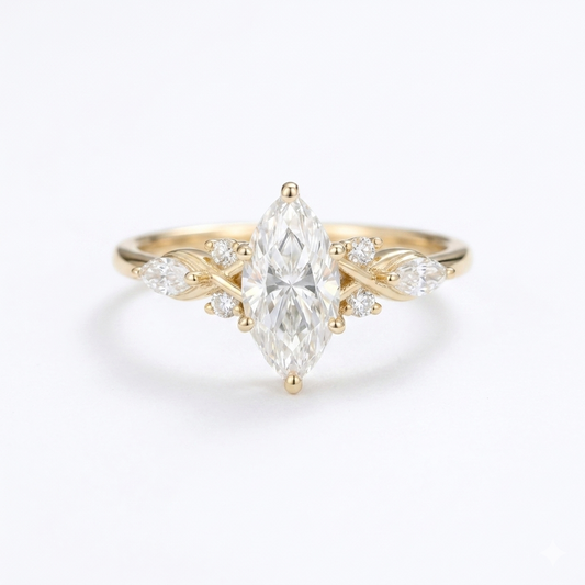 1.00ct Marquise Lab Grown Diamond Engagement Ring • Dainty Rose Gold Cluster Ring