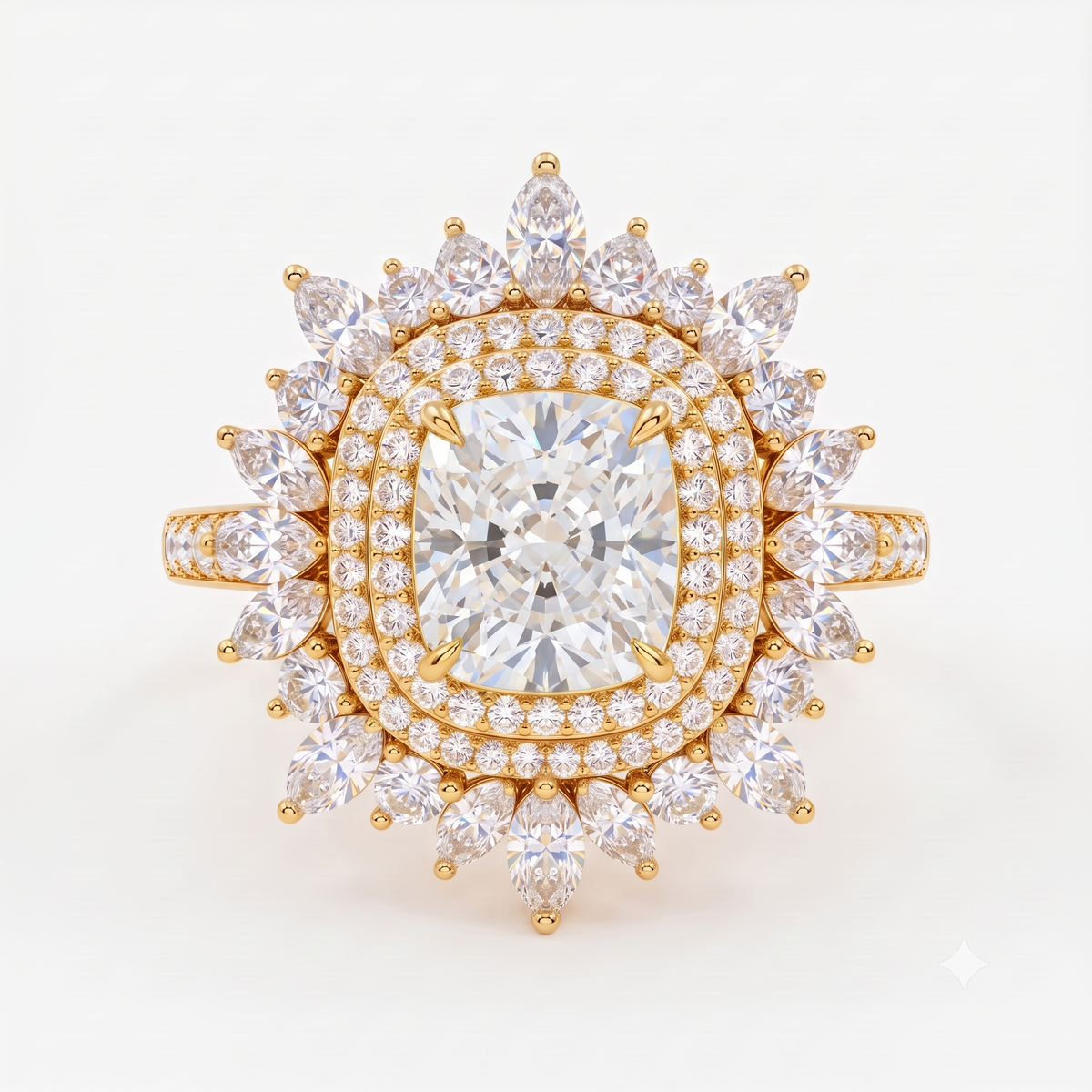 cushion cut floral lab grown diamond engagement ring