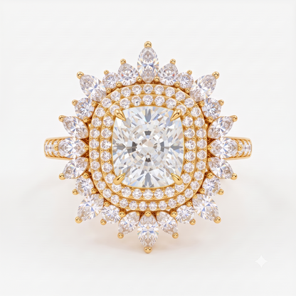 cushion cut floral lab grown diamond engagement ring