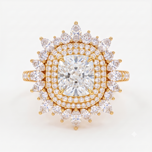 cushion cut floral lab grown diamond engagement ring
