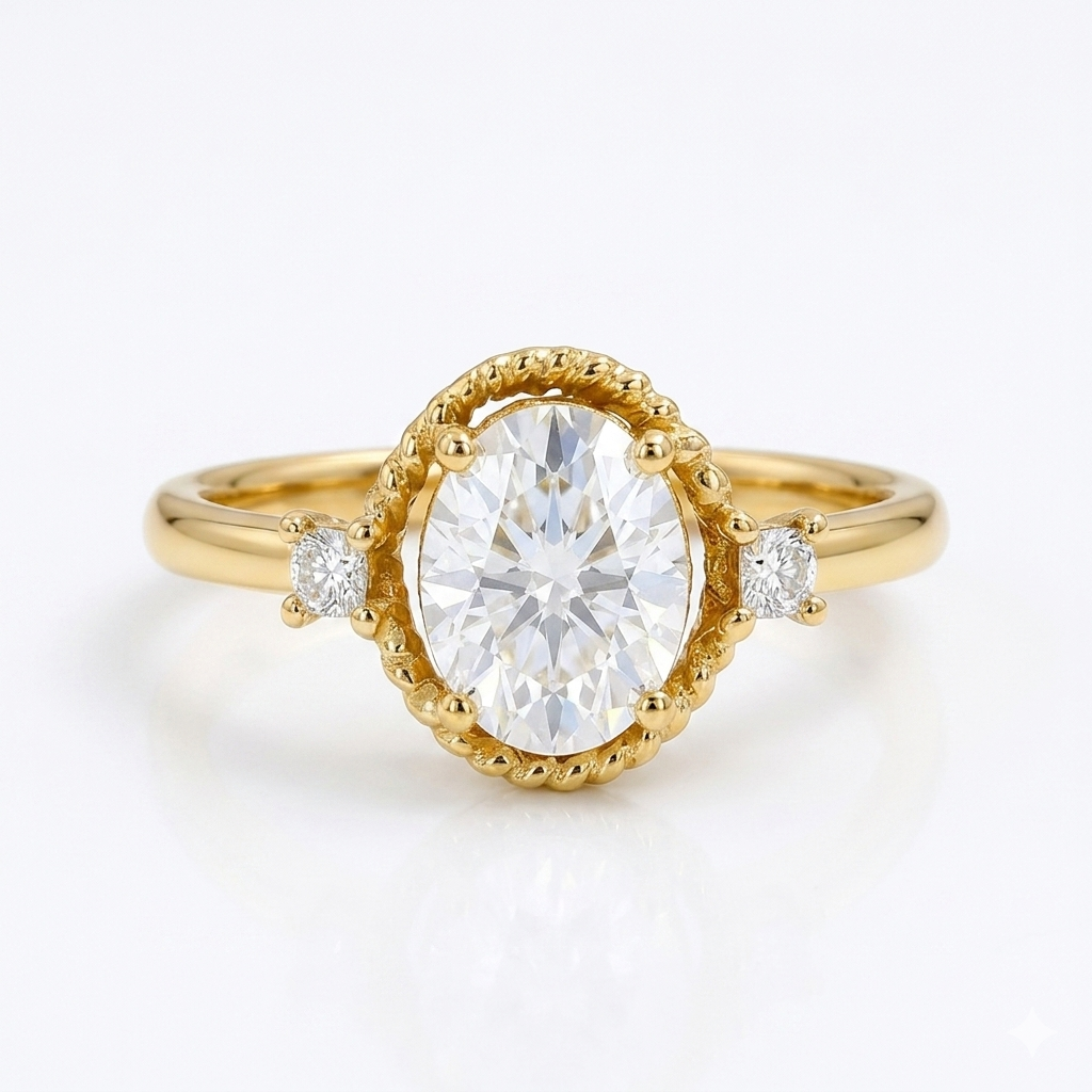 1.25 ct Oval Lab Grown Diamond Rose Gold Engagement Ring • Unique Bezel Set Diamond Ring