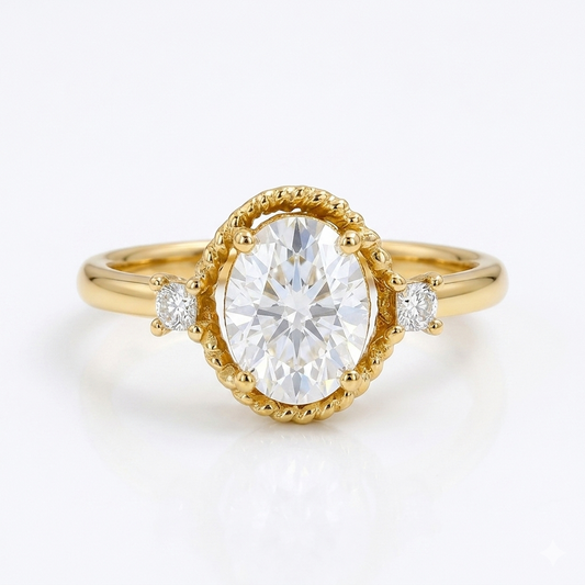 1.25 ct Oval Lab Grown Diamond Rose Gold Engagement Ring • Unique Bezel Set Diamond Ring