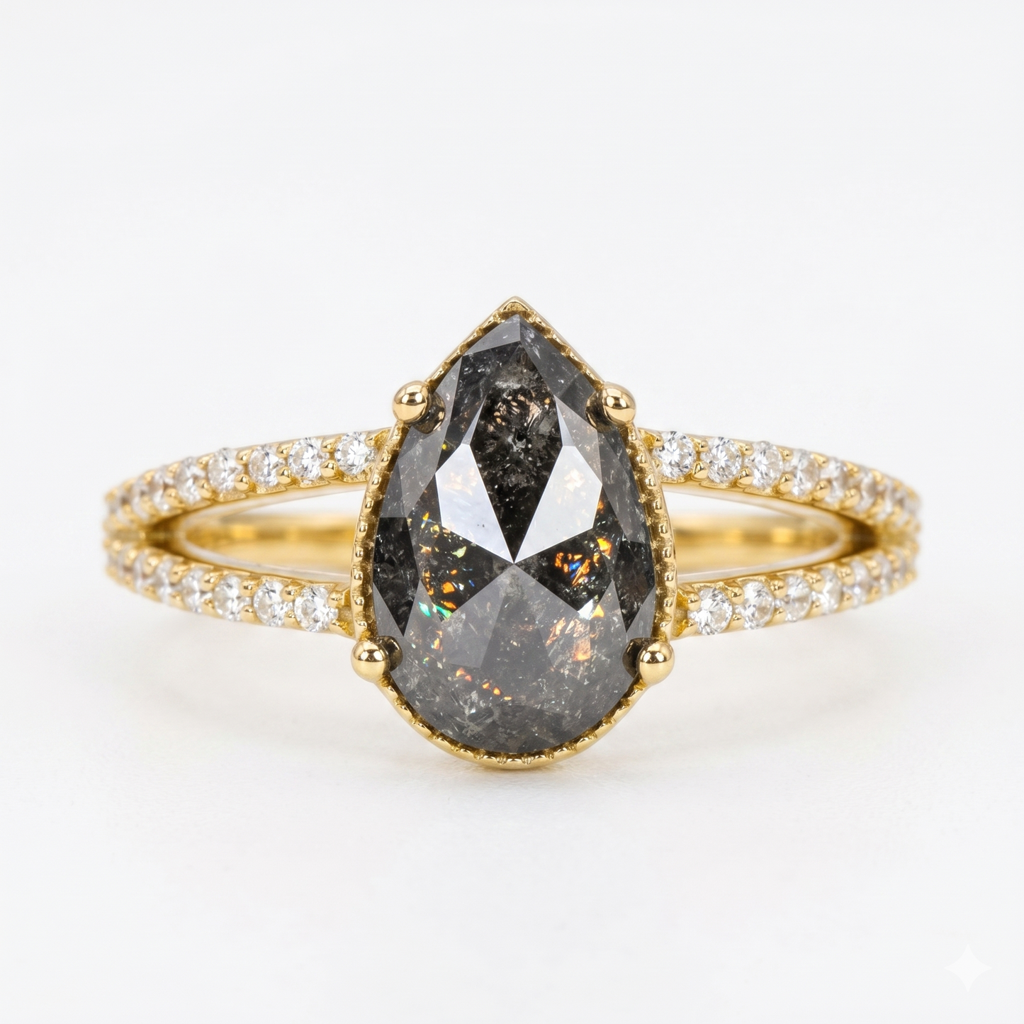 1.70ct Pear cut salt and pepper Diamond Ring