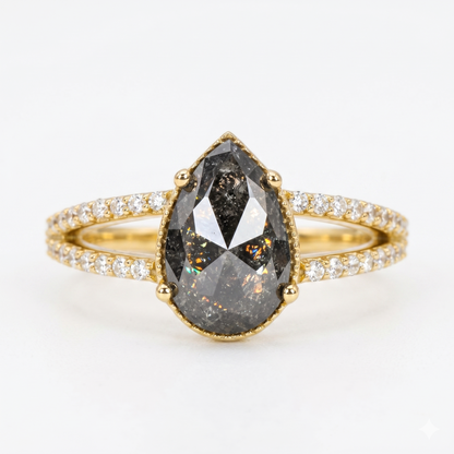1.70ct Pear cut salt and pepper Diamond Ring