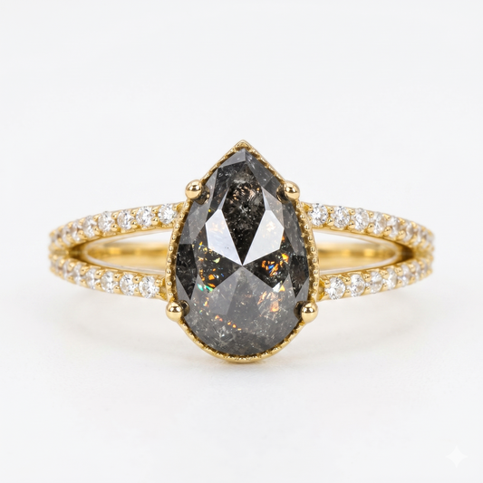 1.70ct Pear cut salt and pepper Diamond Ring