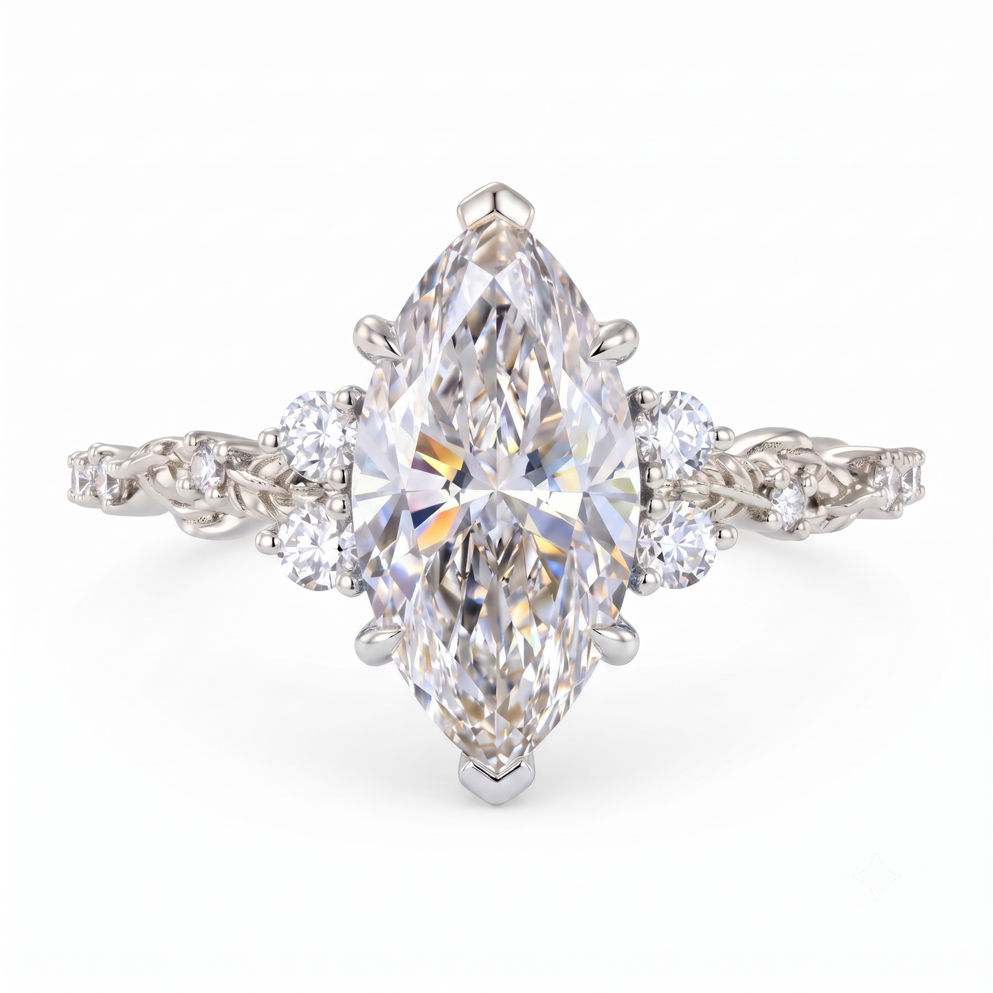 1.670ct Marquise Cut Lab Grown Diamond Floral Engagement Ring