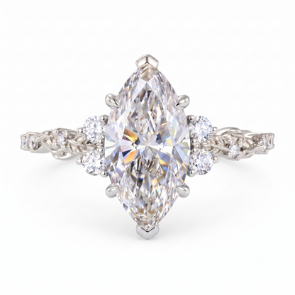 1.670ct Marquise Cut Lab Grown Diamond Floral Engagement Ring