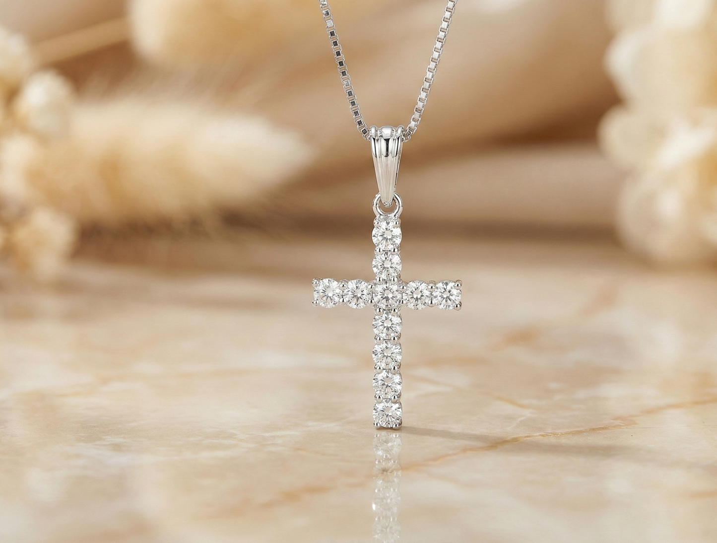 0.440 ct 14K White Gold Dainty Moissanite Cross Pendant Necklace