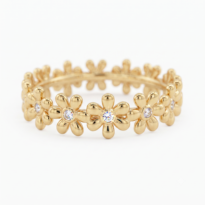 0.280 ct Daisy Flower Lab Grown Diamond Eternity Band in 14K Gold