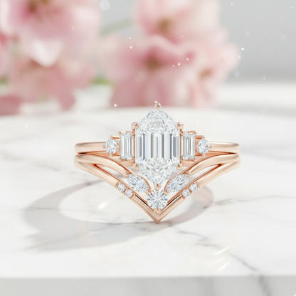 1.920CT Hexagon Lab-Grown Diamond Engagement Ring Set