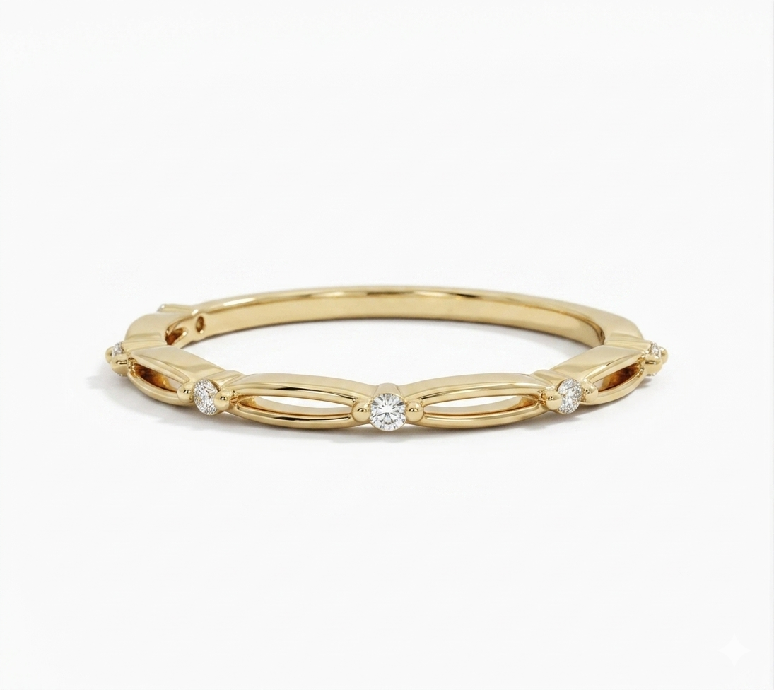 Floral Diamond Band Ring – 14K Gold Lab-Grown Marquise Design