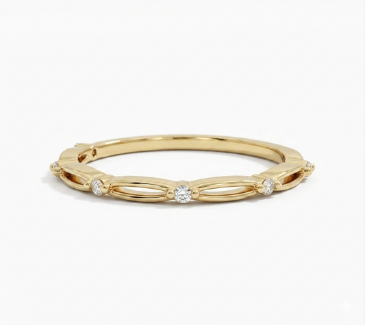 Floral Diamond Band Ring – 14K Gold Lab-Grown Marquise Design