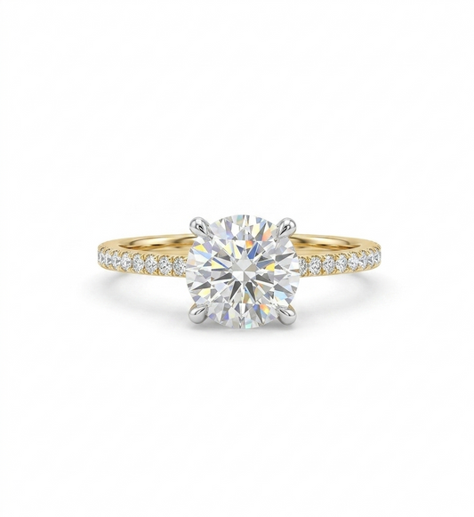 2CT Round Lab Grown Diamond Engagement Ring • Vintage White Gold Half Eternity Diamond Ring