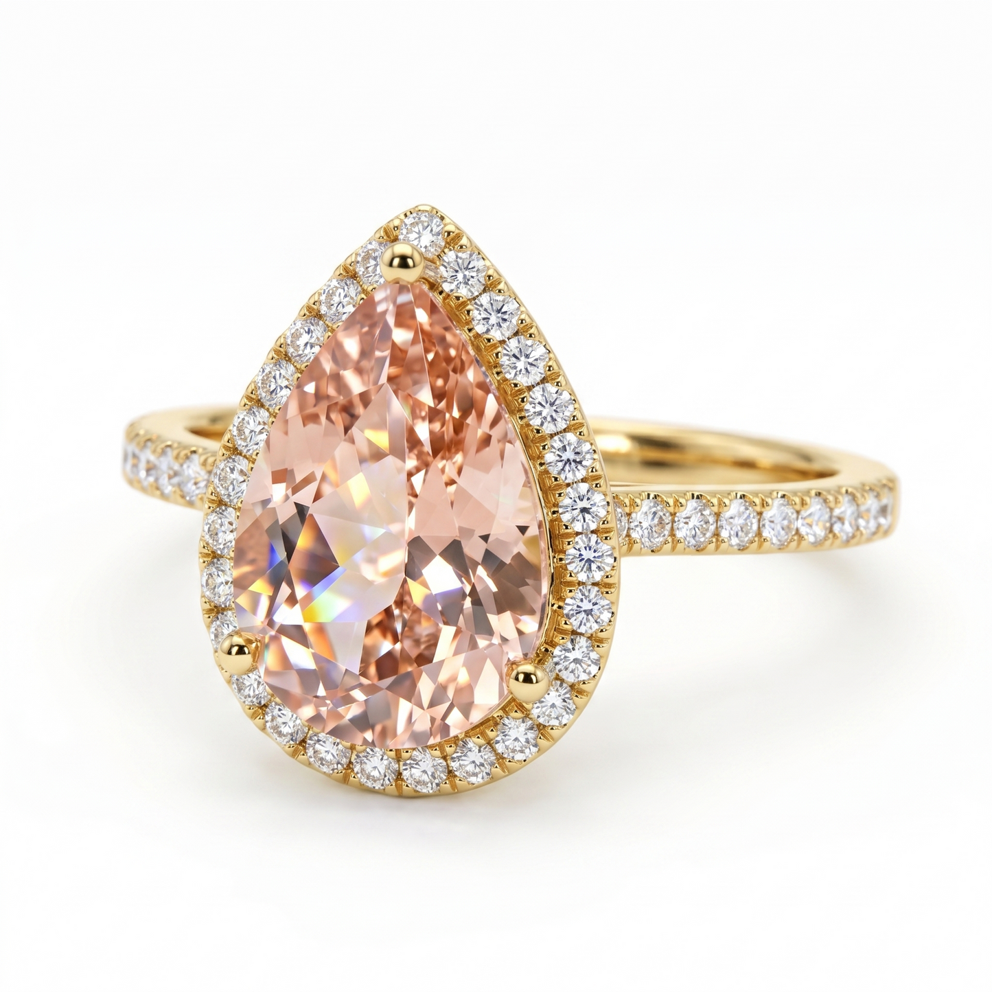 2.00Ct Pear Morganite Halo Women's Engagement Ring 14k Rose Gold