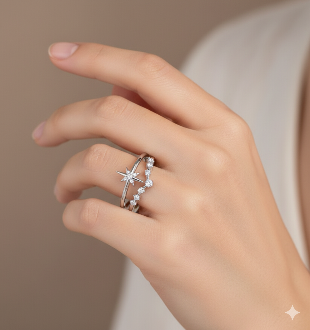 0.120ct Starburst Lab Grown Diamond Ring , Double Band Engagement Ring