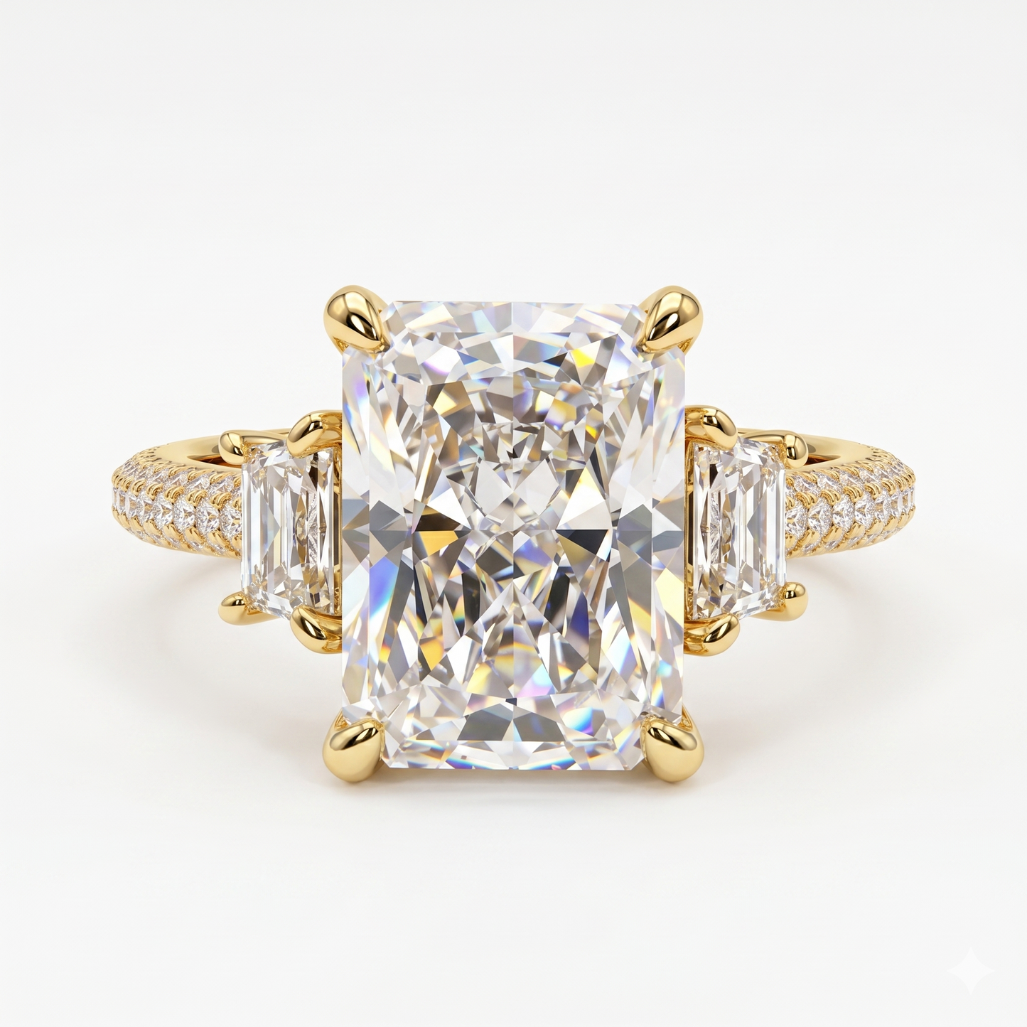 3.60 ct Radiant Cut Three Stones Hidden Halo Diamond Engagement Ring
