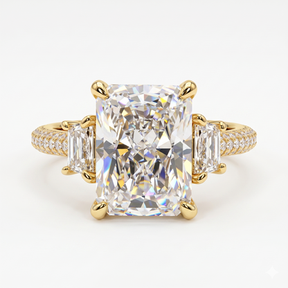 3.60 ct Radiant Cut Three Stones Hidden Halo Diamond Engagement Ring