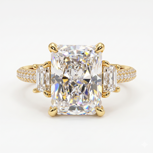 3.60 ct Radiant Cut Three Stones Hidden Halo Diamond Engagement Ring