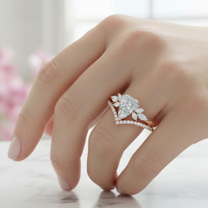 2.10 Ct Shield Cut Lab-Grown Ring Set Engagement Bridal Set