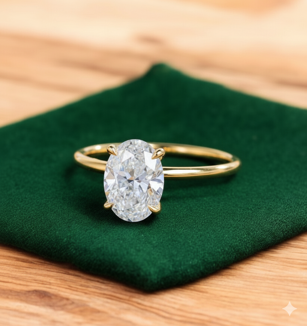 2.065ct Oval Lab Grown Diamond Engagement Ring • 14K Solid Yellow Gold Solitaire Ring