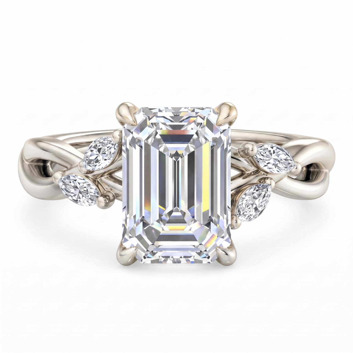 1.5ct Emerald Cut Lab Grown Diamond Twig Engagement Ring, Nature-Inspired Ring
