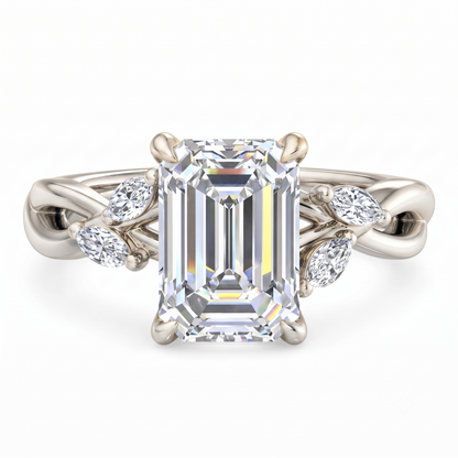1.5ct Emerald Cut Lab Grown Diamond Twig Engagement Ring, Nature-Inspired Ring