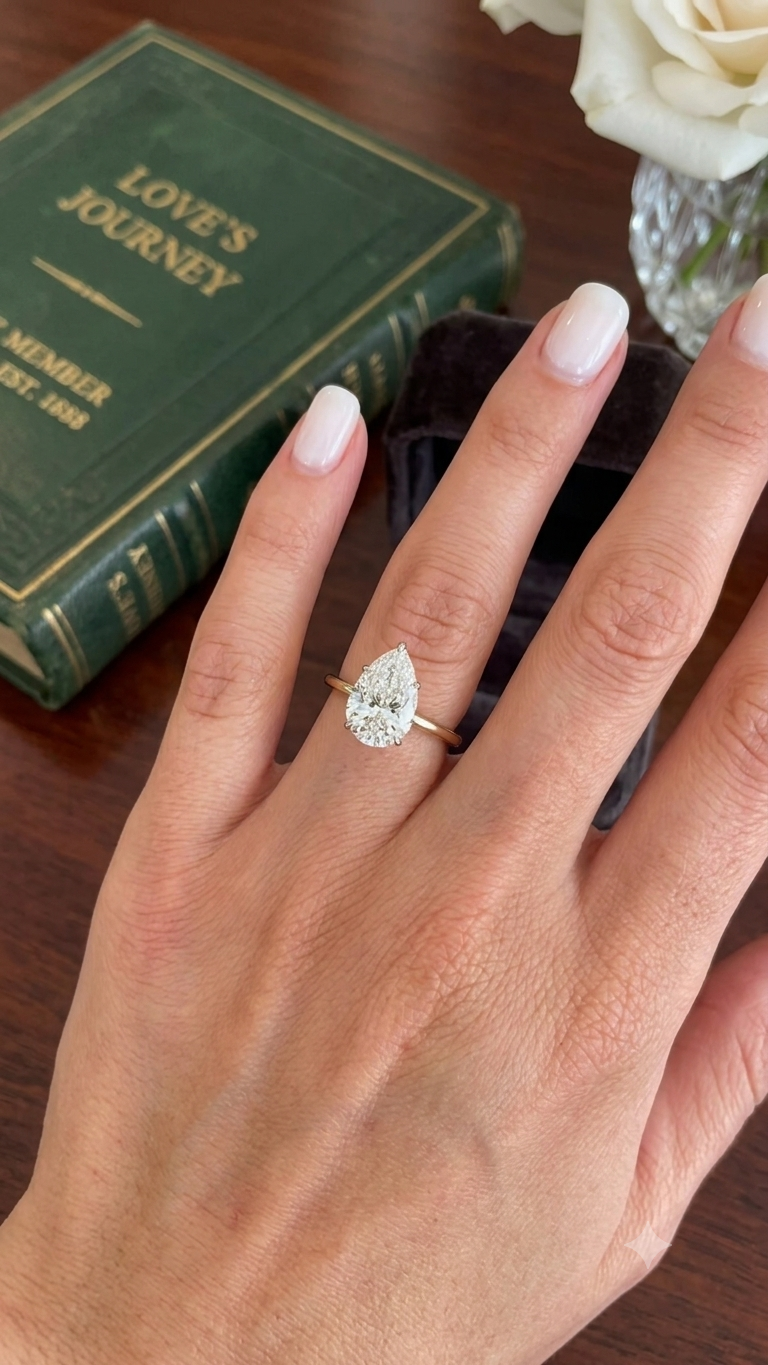 1.08 CT Pear Cut Lab Grown Diamond Solitaire Engagement Ring