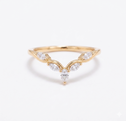 0.17 Ct Marquise Lab-Grown Diamond Curved Wedding Ring