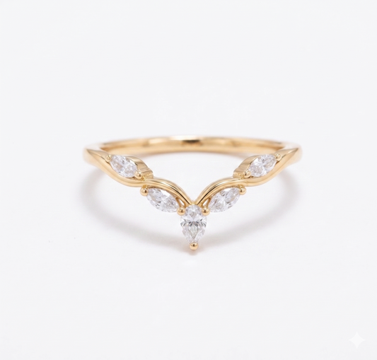 0.17 Ct Marquise Lab-Grown Diamond Curved Wedding Ring