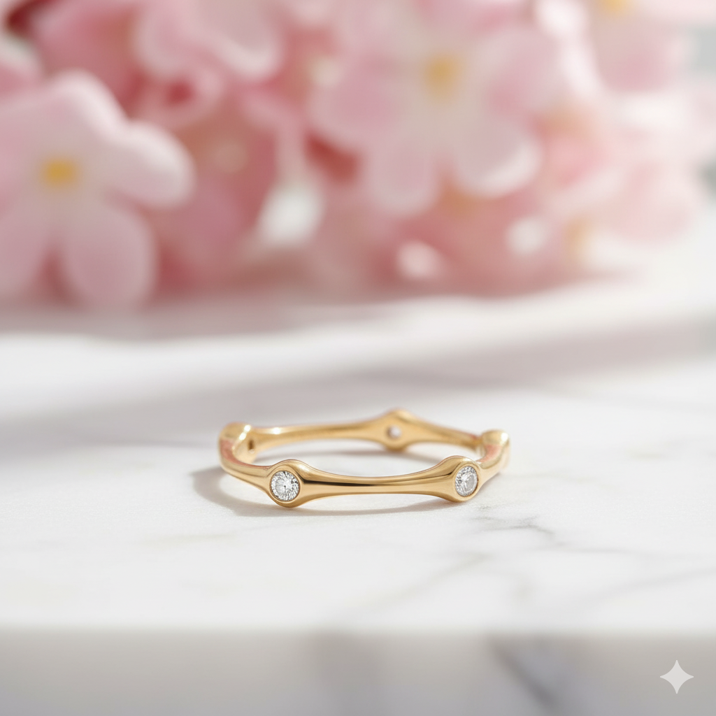 Lab Grown Diamond Bezel Set Stacking Band Ring • 14K Solid Gold