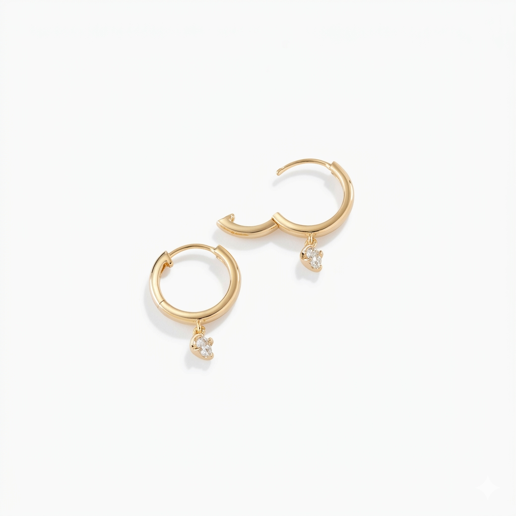 Round Cut Lab Grown Diamond Hoop Earrings • Gold Minimalist Drop Hoops