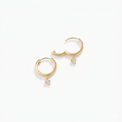 Round Cut Lab Grown Diamond Hoop Earrings • Gold Minimalist Drop Hoops