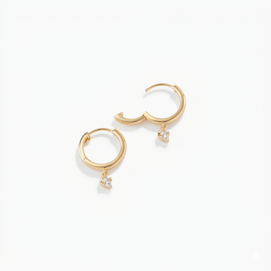 Round Cut Lab Grown Diamond Hoop Earrings • Gold Minimalist Drop Hoops